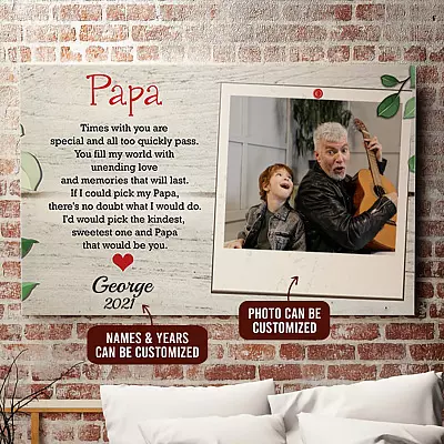 Personalized Custom Photo Papa Times With You Are Special Grandpa Gifts Framed Canvas - Unframed Poster