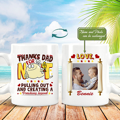 Alternative view of Custom Photo Thank Dad For Not Pulling Out Coffee Mug - Beer Stein - Water Bottle - Color Changing Mug