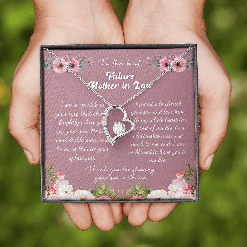 To the Best Future Mother in Law Thank You for Sharing Your Son with Me Forever Love Pendant Necklace