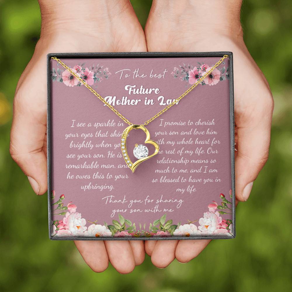 To the Best Future Mother in Law Thank You for Sharing Your Son with Me Forever Love Pendant Necklace