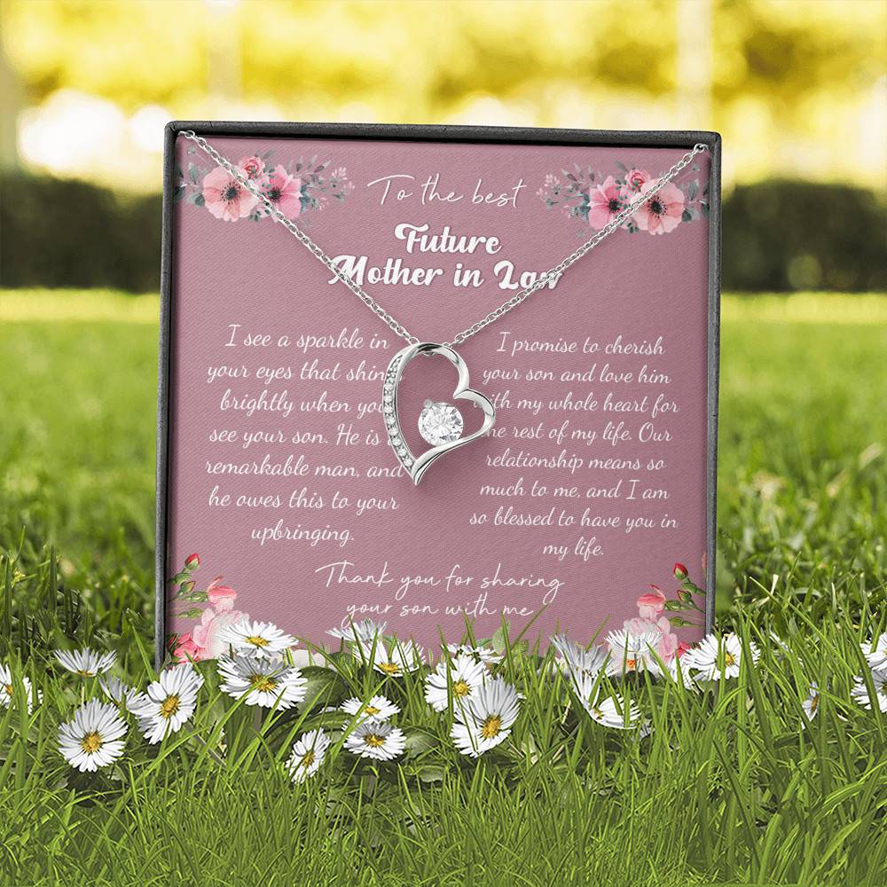 To the Best Future Mother in Law Thank You for Sharing Your Son with Me Forever Love Pendant Necklace