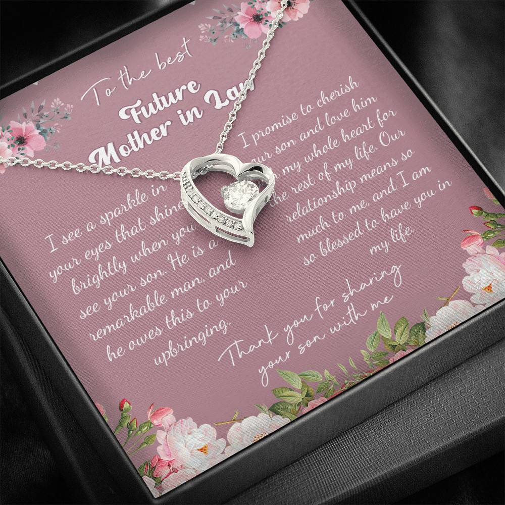 To the Best Future Mother in Law Thank You for Sharing Your Son with Me Forever Love Pendant Necklace