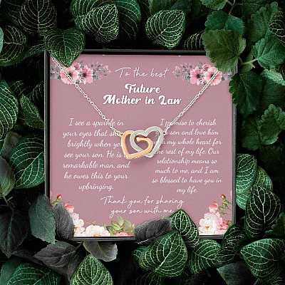 To the Best Future Mother in Law Thank You for Sharing Your Son with Me Interlocking Hearts Pendant Necklace