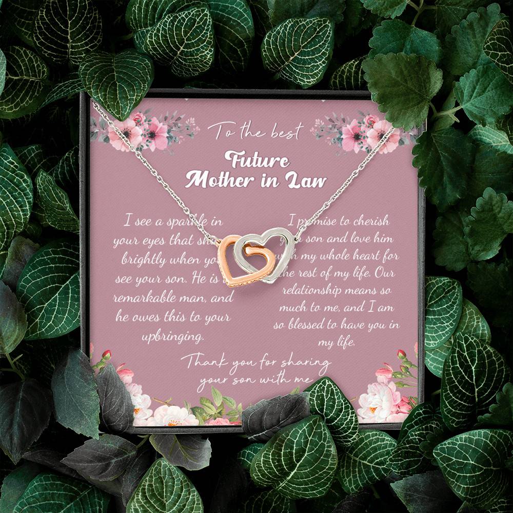 To the Best Future Mother in Law Thank You for Sharing Your Son with Me Interlocking Hearts Pendant Necklace
