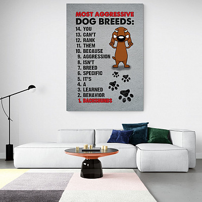 Alternative view of Funny Dachshunds Canvas-Most Aggressive Dog Breeds Framed Canvas Prints-Unframed Poster-Home Decor Wall Art