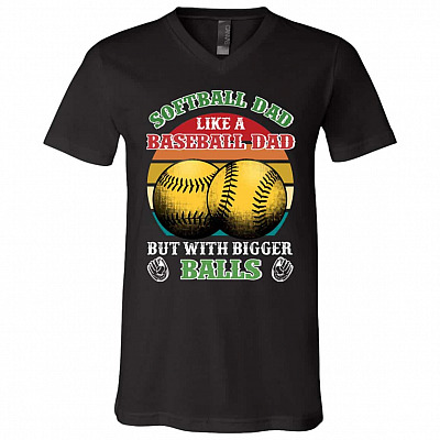 softball, Black, V-Neck T-Shirt