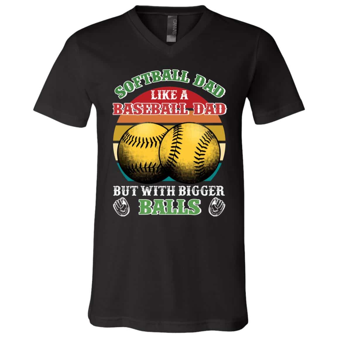 softball, Black, V-Neck T-Shirt