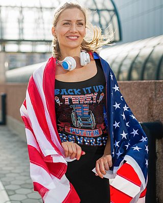 Alternative view of Back It Up Terry Put In In Reverse Funny 4th Of July American Flag Cotton Tank Top Tee - Ladies Racerback Tank