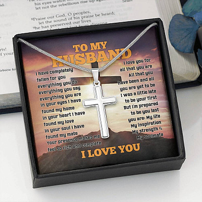 To My Husband I Have Completely Fallen For You Everything You Do I Love You Christian Cross Pendant Necklace