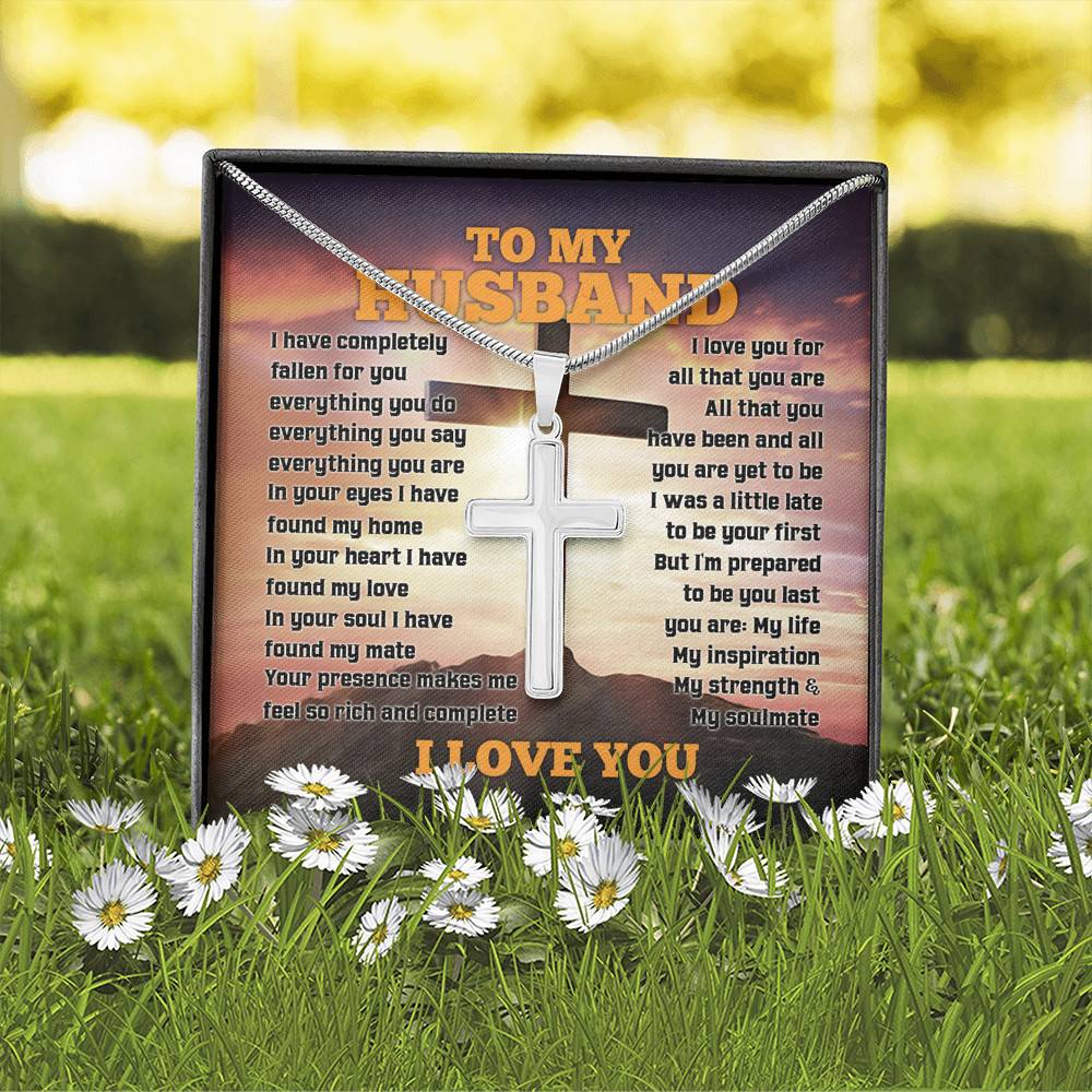 To My Husband I Have Completely Fallen For You Everything You Do I Love You Christian Cross Pendant Necklace