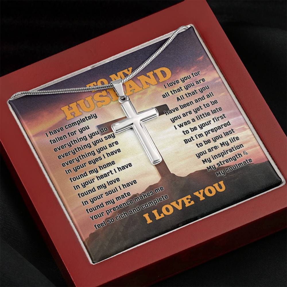 To My Husband I Have Completely Fallen For You Everything You Do I Love You Christian Cross Pendant Necklace