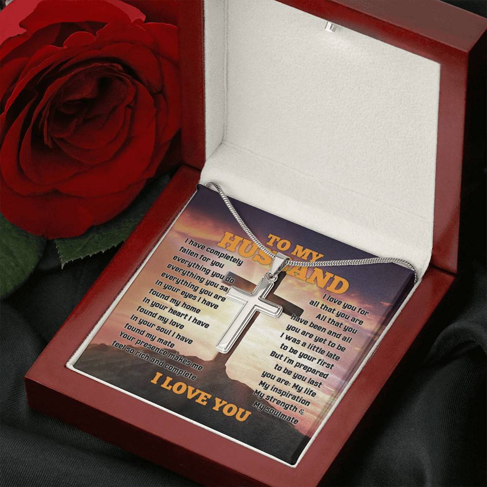 To My Husband I Have Completely Fallen For You Everything You Do I Love You Christian Cross Pendant Necklace