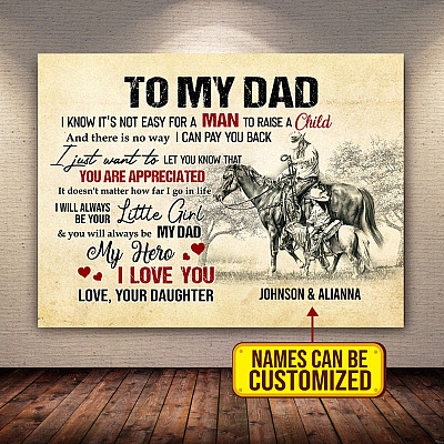 Alternative view of Personalized Horse Riding Daughter To My Dad I Know It's Not Easy For A Man To Raise A Child Canvas - Unframed Poster