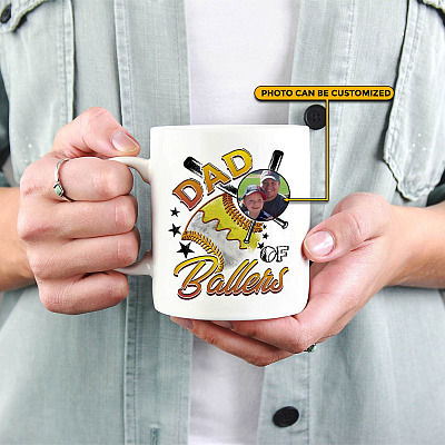 Alternative view of Personalized Photo Dad of Ballers Funny Dad Baseball Softball Mug - Beer Stein - Water Bottle - Color Changing Mug
