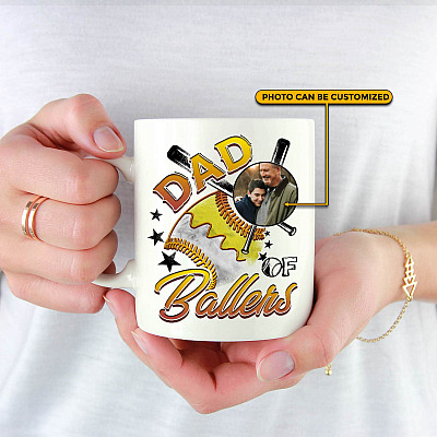 Personalized Photo Dad of Ballers Funny Dad Baseball Softball Mug - Beer Stein - Water Bottle - Color Changing Mug