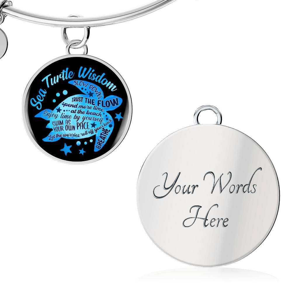 Blue Sea Turtle Wisdom Slow Down Spend More Time at the Beach Enjoy Time By Yourself Breathe Circle Pendant Necklace