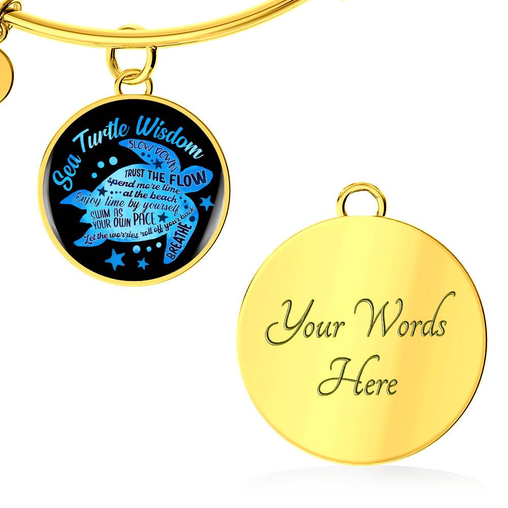 Blue Sea Turtle Wisdom Slow Down Spend More Time at the Beach Enjoy Time By Yourself Breathe Circle Pendant Necklace
