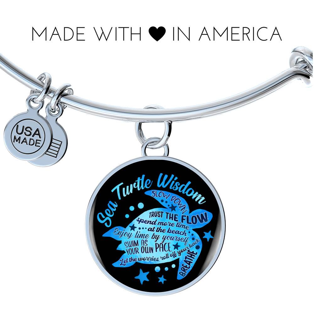Blue Sea Turtle Wisdom Slow Down Spend More Time at the Beach Enjoy Time By Yourself Breathe Circle Pendant Necklace