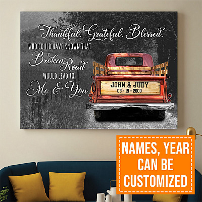 Personalized Thankful Grateful Blessed Who Could Have Known That Broken Road Framed Canvas - Unframed Poster