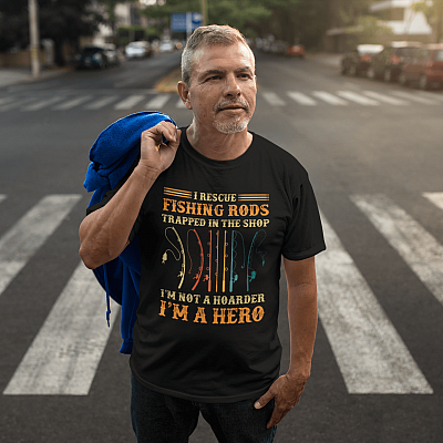 Alternative view of I Rescue Fishing Rods Trapped In The Shop I'm Not A Hoarder I'm A Hero T-Shirt - V-Neck Shirt