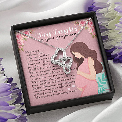 From Mom to My Daughter on Your Pregnancy Is the Only Time in Life Double Heart Pendant Necklace