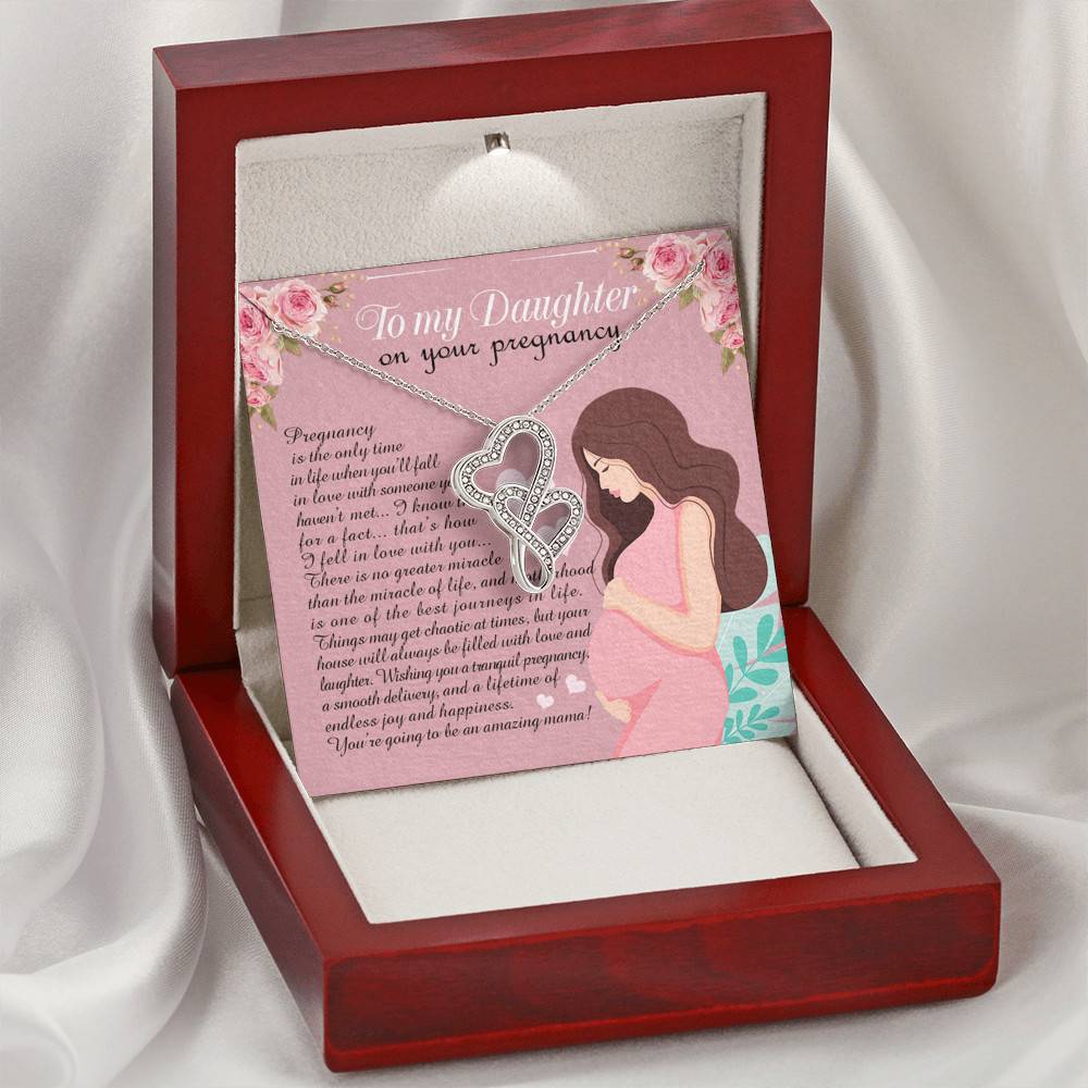 From Mom to My Daughter on Your Pregnancy Is the Only Time in Life Double Heart Pendant Necklace