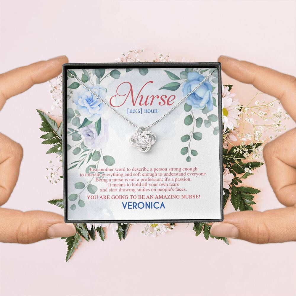 Personalized Nurse Strong To Tolerate Everything And Soft To Understand Everyone Love Knot Necklace