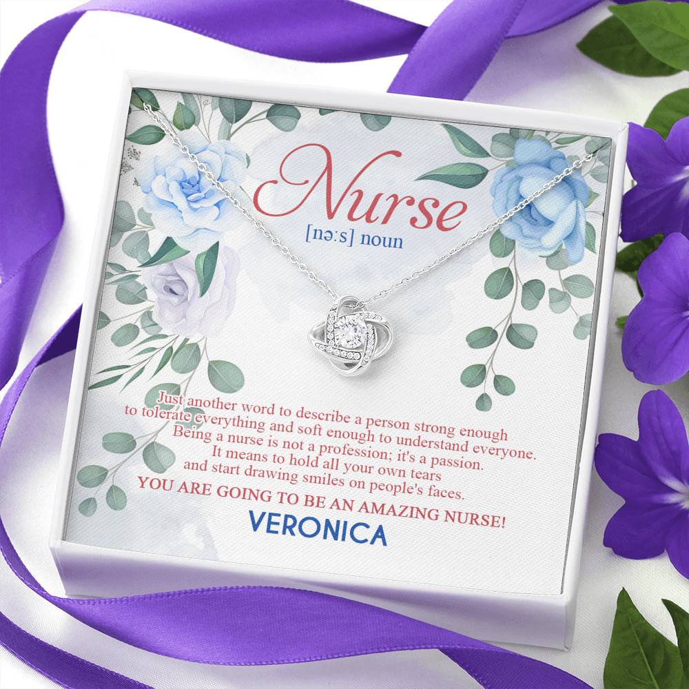 Personalized Nurse Strong To Tolerate Everything And Soft To Understand Everyone Love Knot Necklace