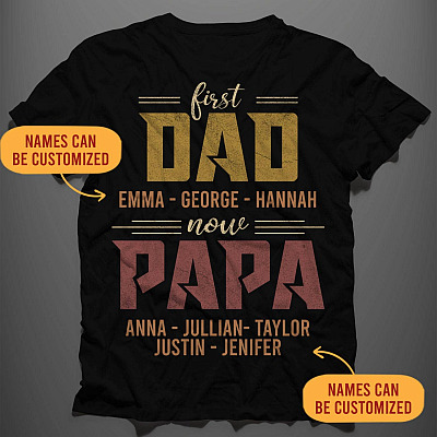 Alternative view of Personalized First Dad Now Papa Vintage T-Shirt – Custom Dad Grandpa Shirt