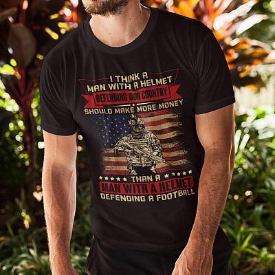 Alternative view of Distressed American Flag Shirt I Think a Man with a Helmet Defending Our Country T-Shirt - V-Neck Tee