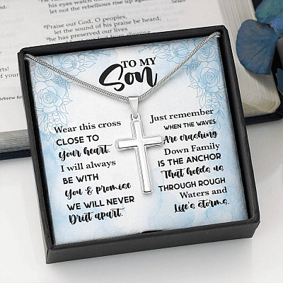 To My Son Wear This Cross Close To Your Heart I Will Always With You Artisan Crafted Cross Necklace