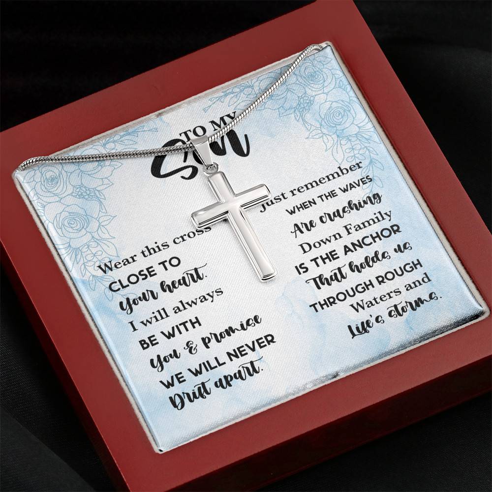 To My Son Wear This Cross Close To Your Heart I Will Always With You Artisan Crafted Cross Necklace