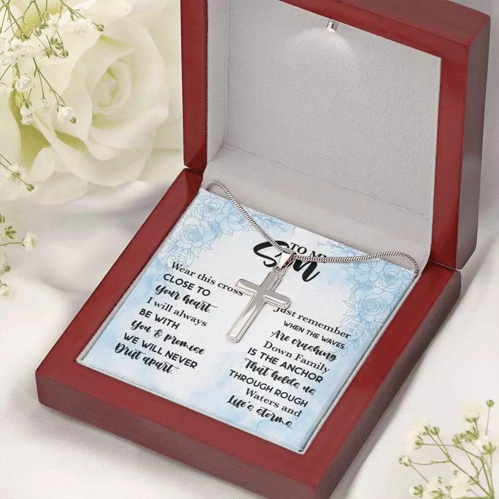 To My Son Wear This Cross Close To Your Heart I Will Always With You Artisan Crafted Cross Necklace
