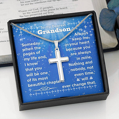 To My Grandson You Will Be One Of My Most Beautiful Chapters Artisan Crafted Cross Necklace