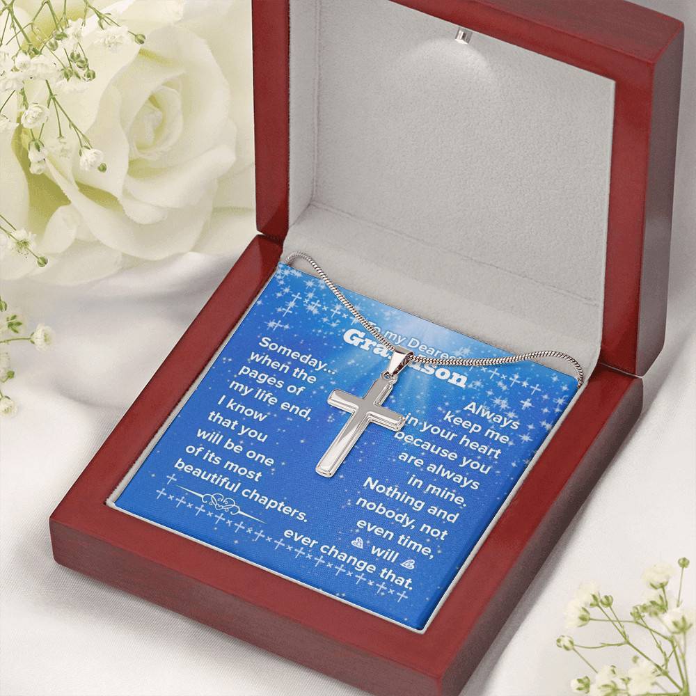 To My Grandson You Will Be One Of My Most Beautiful Chapters Artisan Crafted Cross Necklace