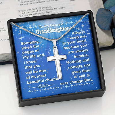 To My Granddaughter You Will Be One Of My Most Beautiful Chapters Artisan Crafted Cross Necklace