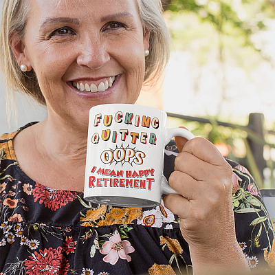 Alternative view of Fuc-king Quitter Oops I Mean Happy Retirement Coffee Mug - Beer Stein - Water Bottle - Color Changing Mug
