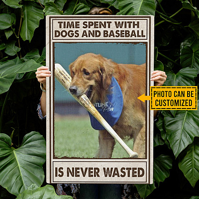 Alternative view of Personalized Photo Time Spent with Dogs and Baseball Is Never Wasted Framed Canvas - Unframed Poster