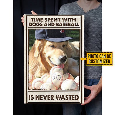Personalized Photo Time Spent with Dogs and Baseball Is Never Wasted Framed Canvas - Unframed Poster