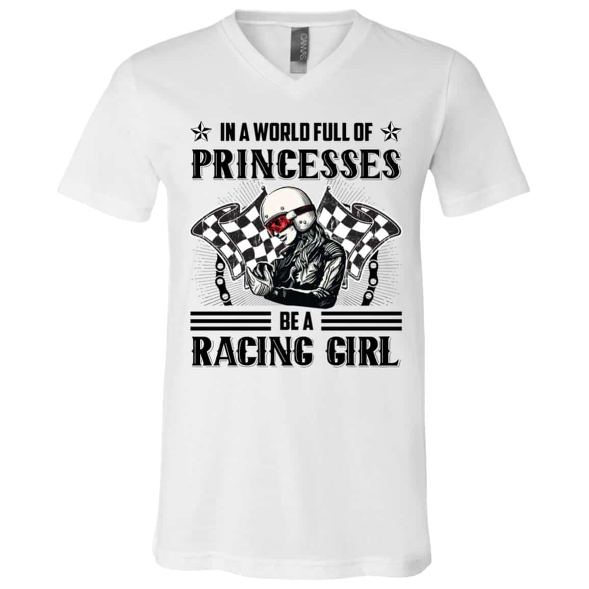 Racing Girl Shirt, White, V-Neck T-Shirt