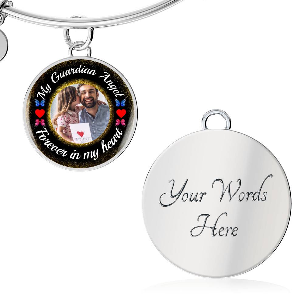 Custom Photo My Guardian Angel Necklace - Forever In My Heart Necklace - Memorial Photo Circle Pendant