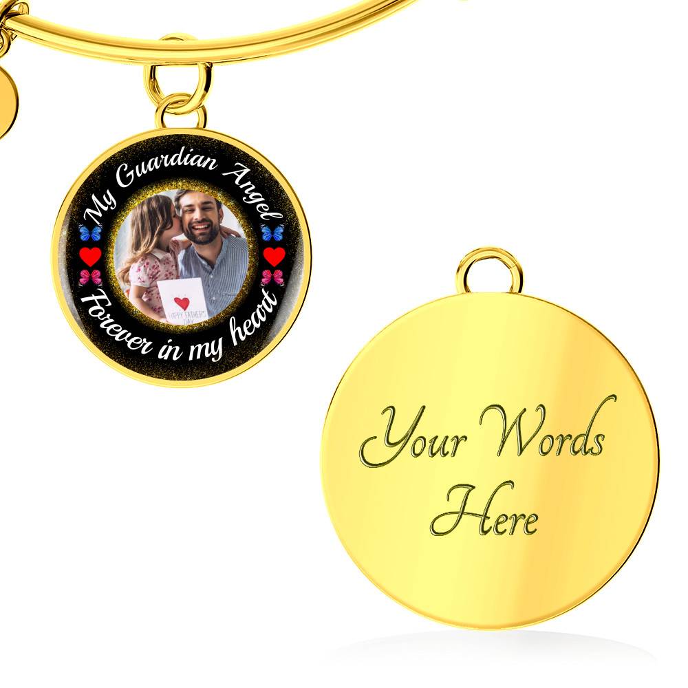 Custom Photo My Guardian Angel Necklace - Forever In My Heart Necklace - Memorial Photo Circle Pendant