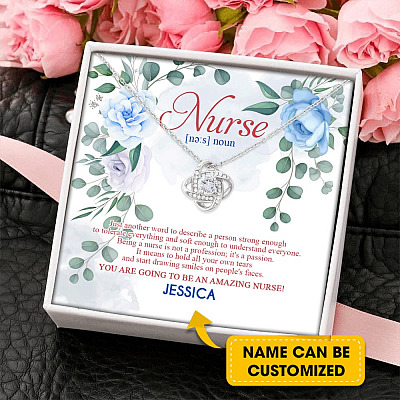 Personalized Nurse Strong To Tolerate Everything And Soft To Understand Everyone Love Knot Necklace