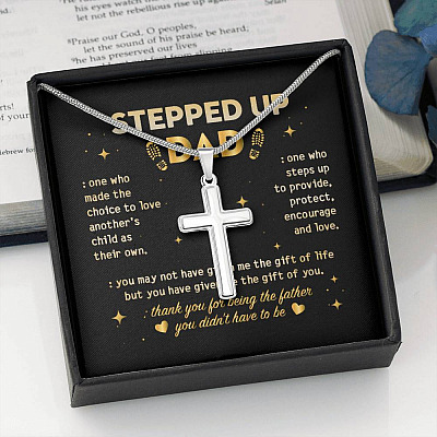 Stepped Up Dad One Who Made The Choice To Love Another's Child Step Dad Christian Cross Pendant Necklace