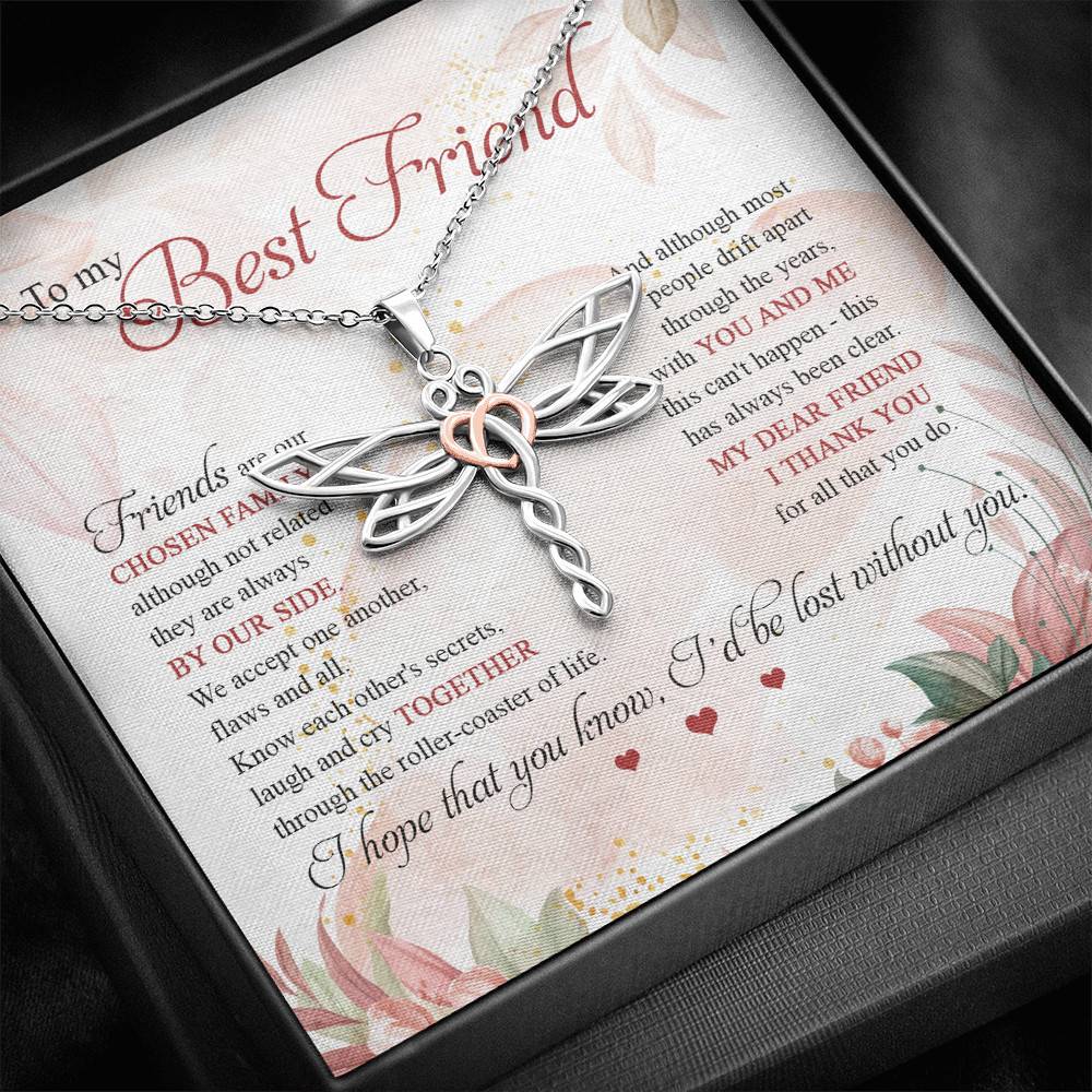 To My Best Friend Thank You For All That You Do I'd Lost Without You Dragonfly Necklace