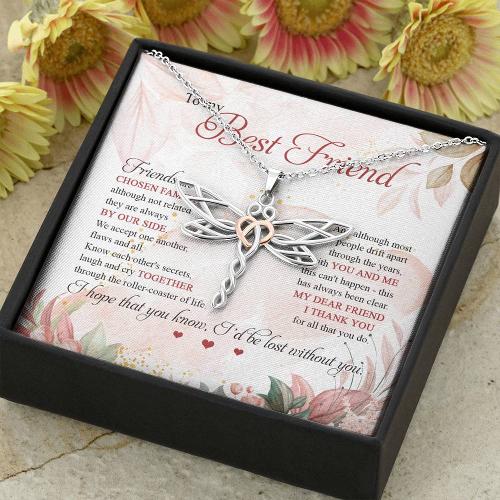 To My Best Friend Thank You For All That You Do I'd Lost Without You Dragonfly Necklace