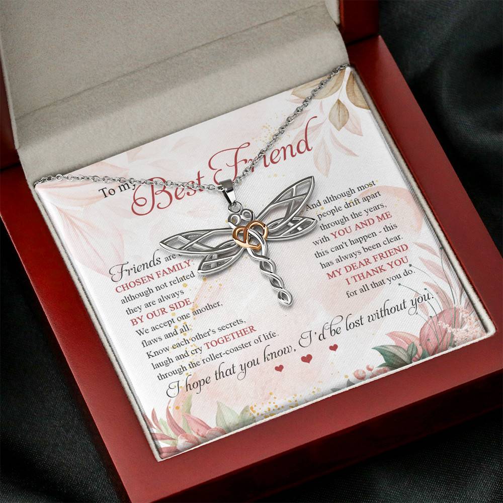 To My Best Friend Thank You For All That You Do I'd Lost Without You Dragonfly Necklace