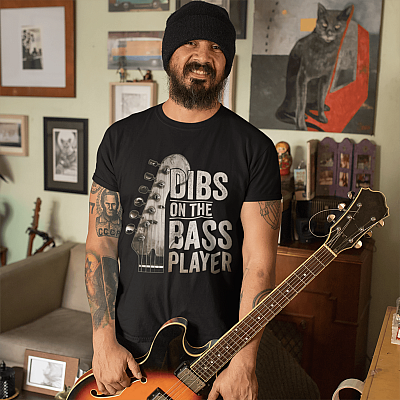 Alternative view of Dibs On The Bass Player Funny Bass Guitar T-Shirt - Bass Guitar Lover Shirt - Bass Guitar Player Gifts