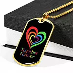LGBTQ Rainbow Heart Together Forever - Dog Tag Pendant Necklace - Gay Pride Month Gift