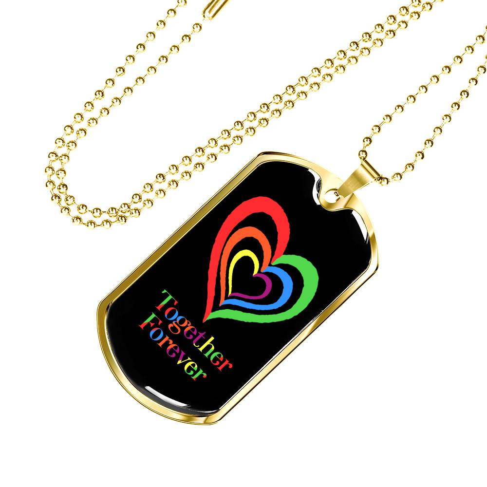 LGBTQ Rainbow Heart Together Forever - Dog Tag Pendant Necklace - Gay Pride Month Gift